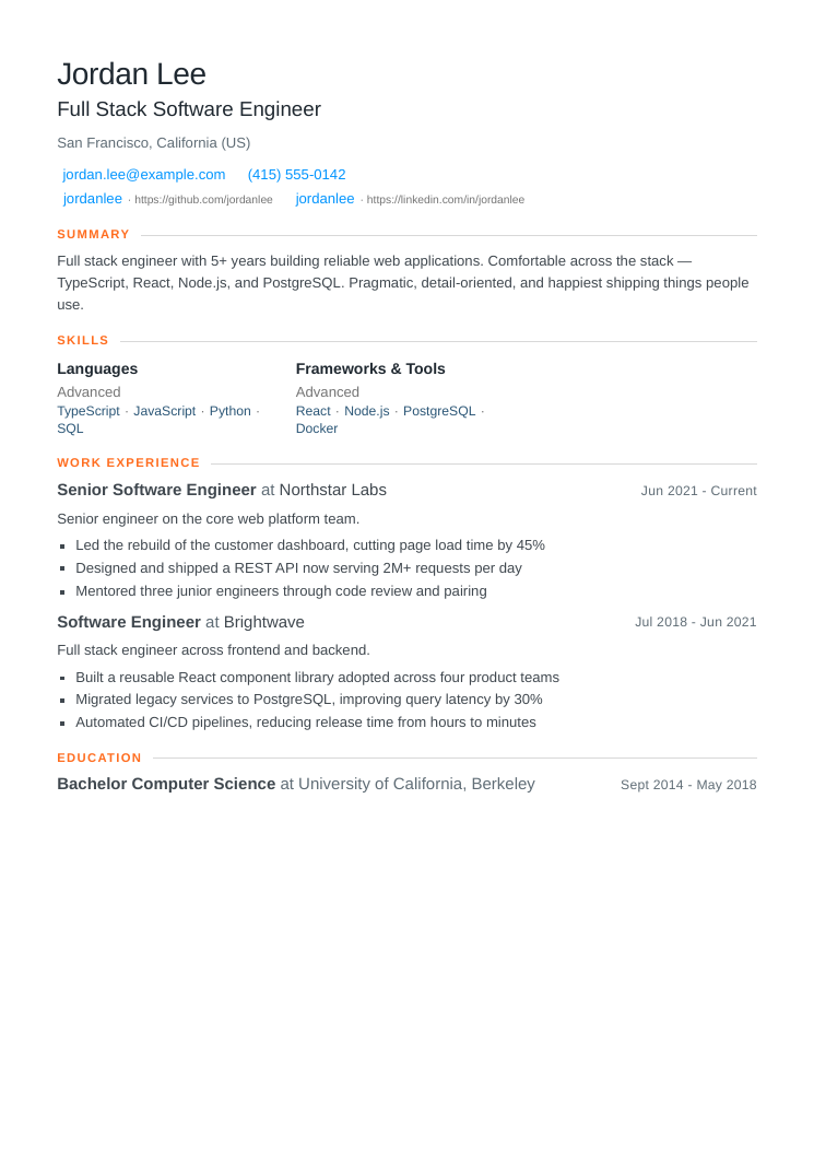 Résumé rendered with the stackoverflow theme