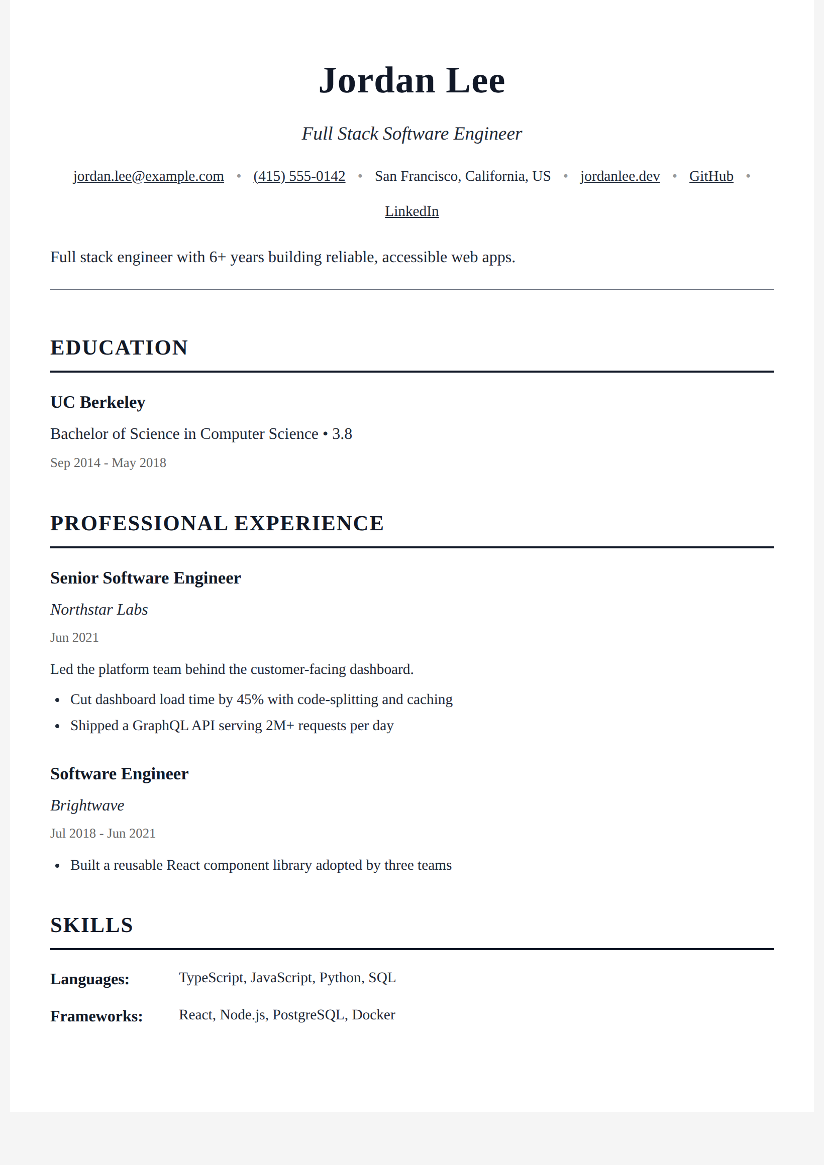 Academic CV Lite theme preview