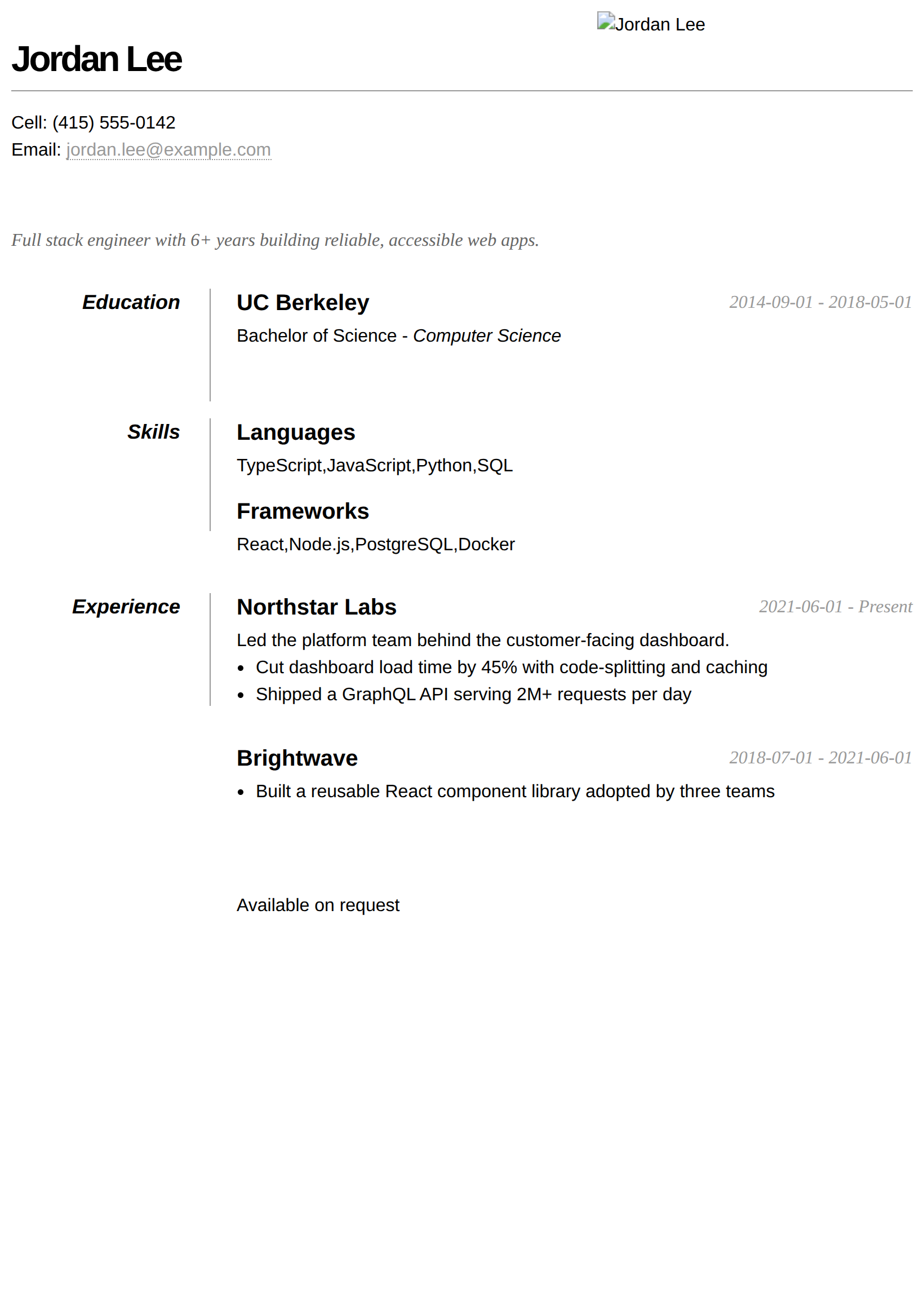 One-Page Resume theme preview