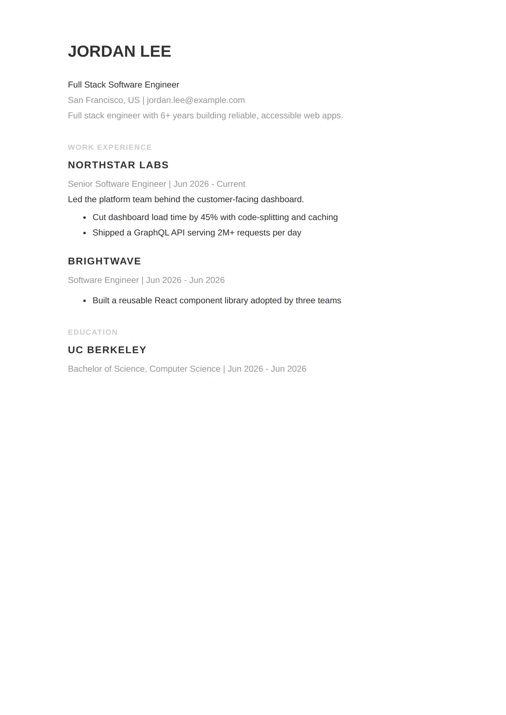 Standard Resume theme preview